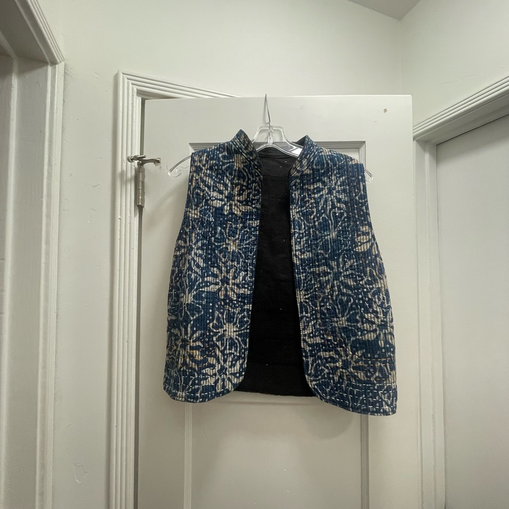 Blue and White Patterned Vest made in India